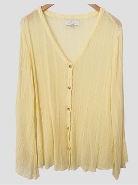 SALE! L’Academie Butter Yellow Boho Fairy Sheer Metallic Blouse Flare Sleeve L